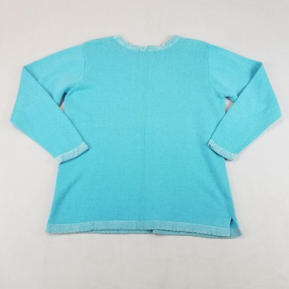 Quacker Factory Sweater Womens Large Blue Snowflake Beaded Winter Pullover Artsy - Picture 8 of 9